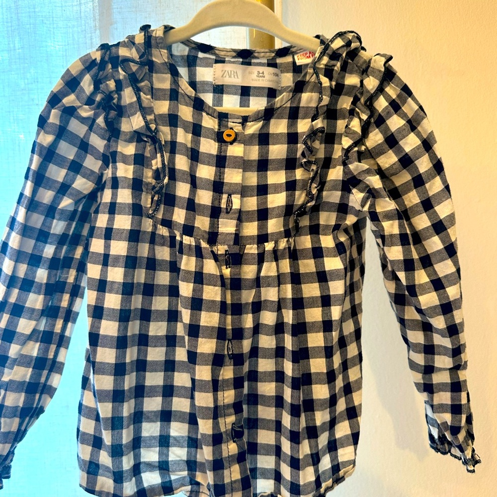 3-4 year checkered Zara top with ruffles